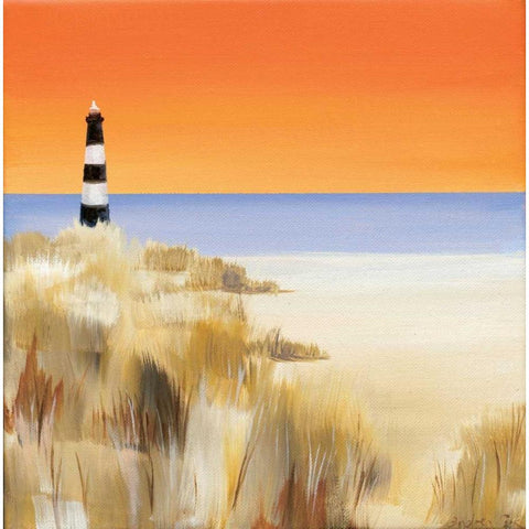 Lighthouse Sunset Gold Ornate Wood Framed Art Print with Double Matting by Cook, Andrea