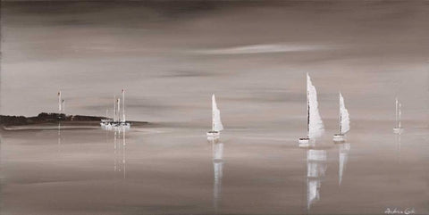 Sailing Grey IV White Modern Wood Framed Art Print with Double Matting by Cook, Andrea