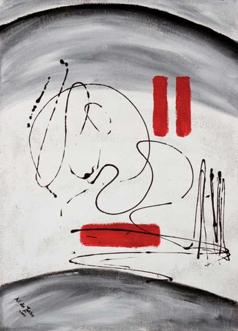 Three red blocks White Modern Wood Framed Art Print with Double Matting by die Zakko, Art