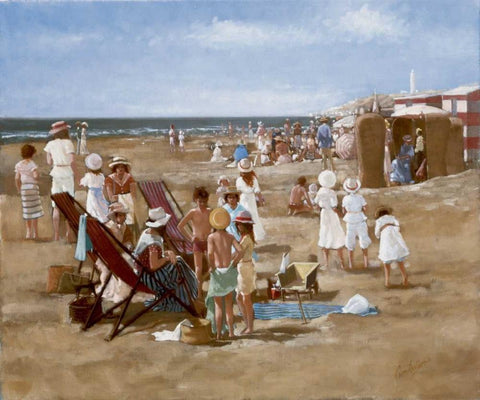 Beach old times I White Modern Wood Framed Art Print with Double Matting by van Rooijen, Carel