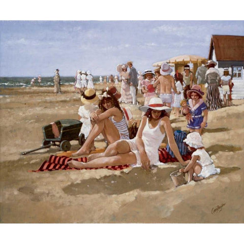 Beach old times II Gold Ornate Wood Framed Art Print with Double Matting by van Rooijen, Carel