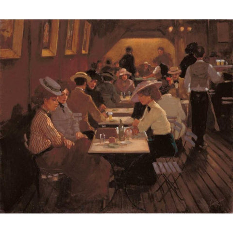 Old barscene Gold Ornate Wood Framed Art Print with Double Matting by van Rooijen, Carel