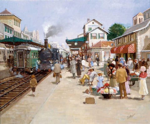 Old trainstation I White Modern Wood Framed Art Print with Double Matting by van Rooijen, Carel