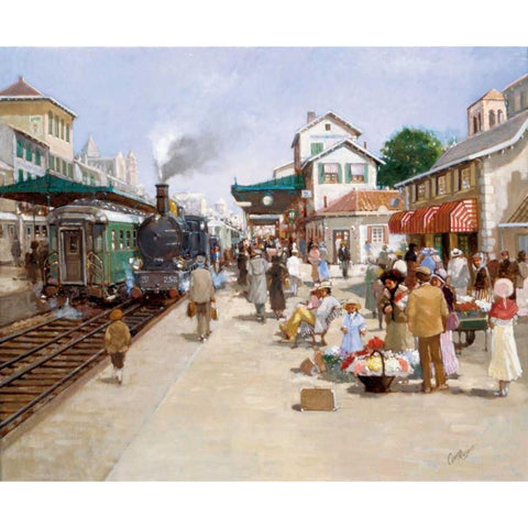 Old trainstation I Gold Ornate Wood Framed Art Print with Double Matting by van Rooijen, Carel