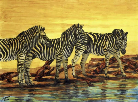 Sunset stripes Black Ornate Wood Framed Art Print with Double Matting by Blair, David