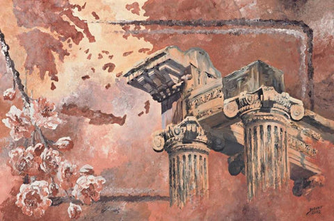 Pillars White Modern Wood Framed Art Print with Double Matting by Blair, David