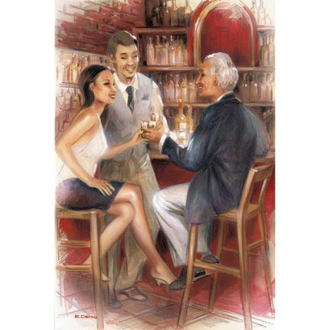 Bar conversations III Black Modern Wood Framed Art Print with Double Matting by Denis, E