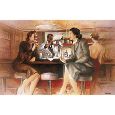 Bar conversations V Black Modern Wood Framed Art Print with Double Matting by Denis, E