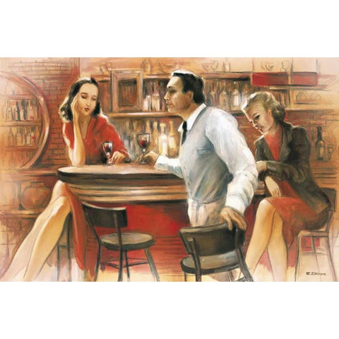 Bar conversations VI White Modern Wood Framed Art Print by Denis, E