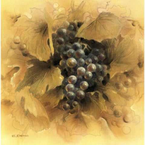 Grapes II Gold Ornate Wood Framed Art Print with Double Matting by Denis, E