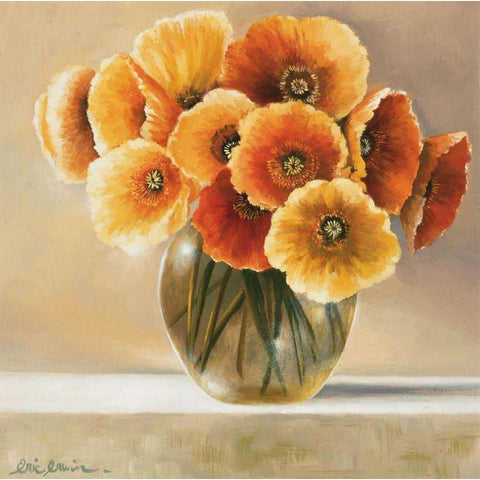 Bouquet in orange White Modern Wood Framed Art Print by Erwin, Eric