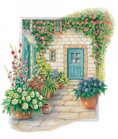 Blossoming courtyard Black Ornate Wood Framed Art Print with Double Matting by Erwin, Eric