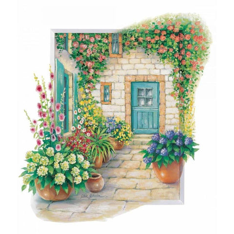 Blossoming courtyard Gold Ornate Wood Framed Art Print with Double Matting by Erwin, Eric