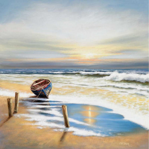 Boat on the shore White Modern Wood Framed Art Print by Erwin, Eric