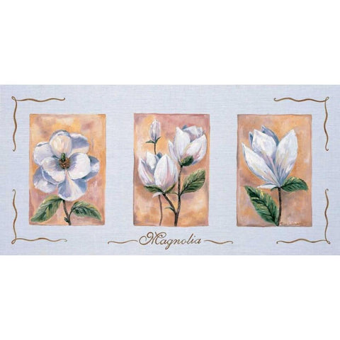 Magnolia Triptychon White Modern Wood Framed Art Print by Withaar, Rian