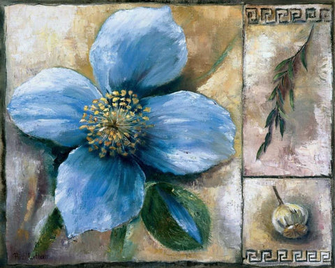 Blue poppy composition White Modern Wood Framed Art Print with Double Matting by Withaar, Rian