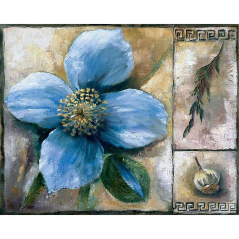 Blue poppy composition Black Modern Wood Framed Art Print by Withaar, Rian