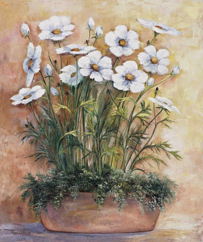White anemones in bowl Black Ornate Wood Framed Art Print with Double Matting by Withaar, Rian