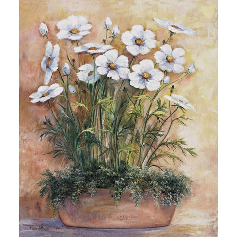 White anemones in bowl Gold Ornate Wood Framed Art Print with Double Matting by Withaar, Rian