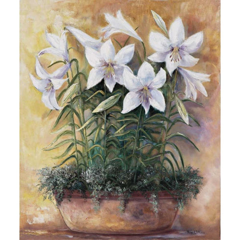 White lilies in bowl Black Modern Wood Framed Art Print by Withaar, Rian
