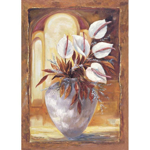 White flowers in vase I Black Modern Wood Framed Art Print by Withaar, Rian