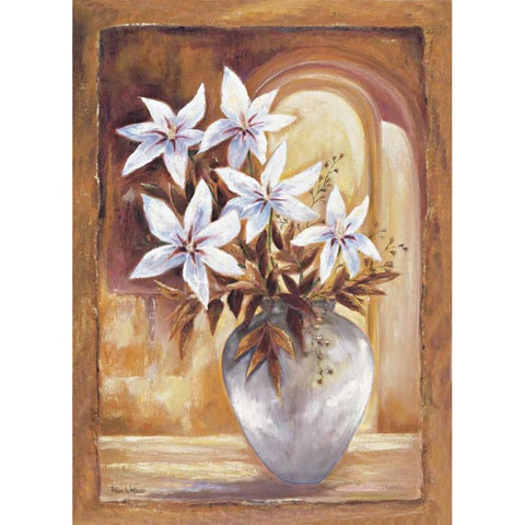 White flowers in vase II White Modern Wood Framed Art Print by Withaar, Rian