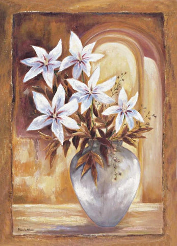 White flowers in vase II White Modern Wood Framed Art Print with Double Matting by Withaar, Rian