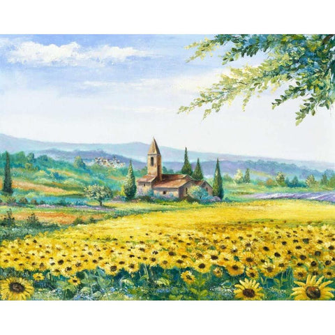 Sunflower field Gold Ornate Wood Framed Art Print with Double Matting by Withaar, Rian