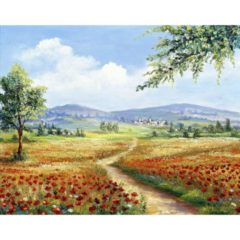 Red poppies field Gold Ornate Wood Framed Art Print with Double Matting by Withaar, Rian