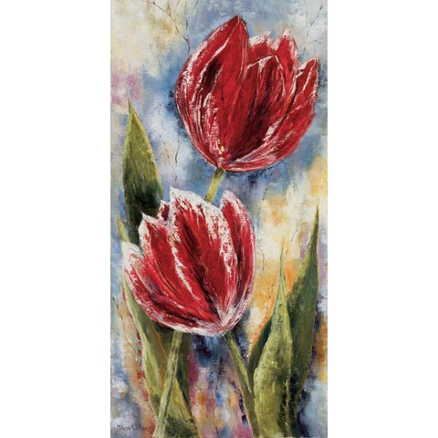 Red tulips Gold Ornate Wood Framed Art Print with Double Matting by Withaar, Rian