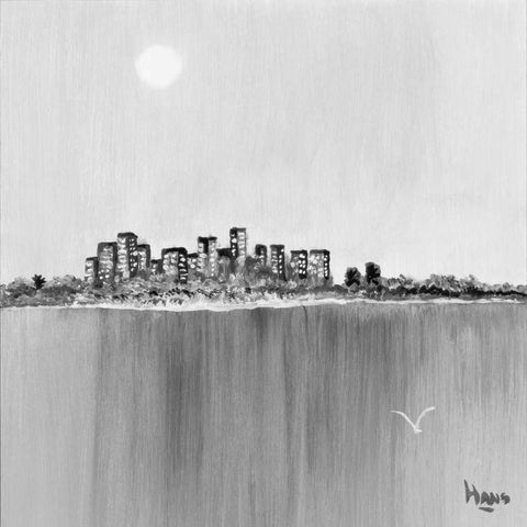 New York Skyline I Black Modern Wood Framed Art Print with Double Matting by de Bruijn, Hans