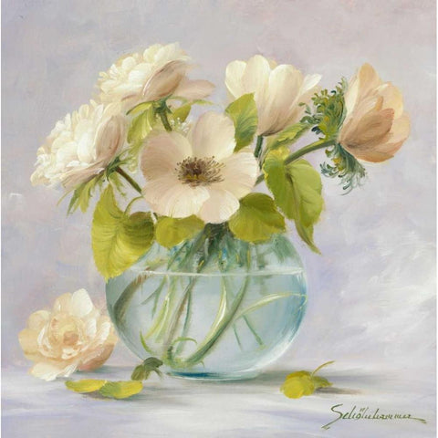 Yellow anemones Black Modern Wood Framed Art Print with Double Matting by Scholnhammer, Heinz