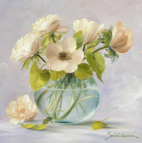 Yellow anemones Black Ornate Wood Framed Art Print with Double Matting by Scholnhammer, Heinz