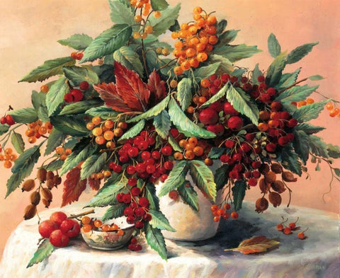 Autumn bouquet Black Ornate Wood Framed Art Print with Double Matting by Bosman, Johan