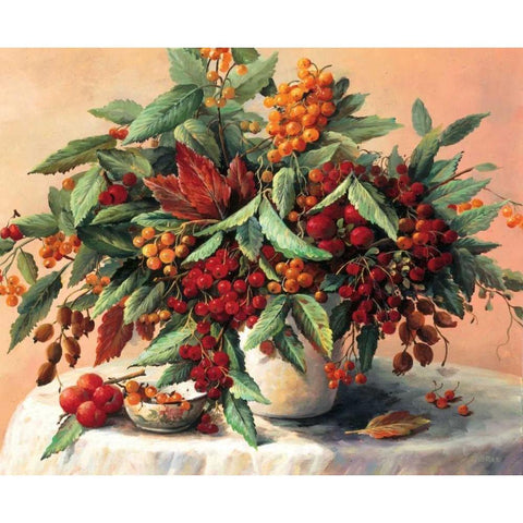 Autumn bouquet Gold Ornate Wood Framed Art Print with Double Matting by Bosman, Johan