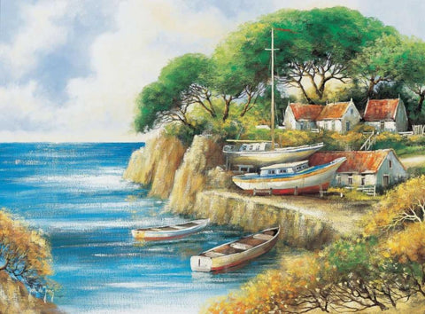 A sailors tranquillity Black Ornate Wood Framed Art Print with Double Matting by de Jong, Johan