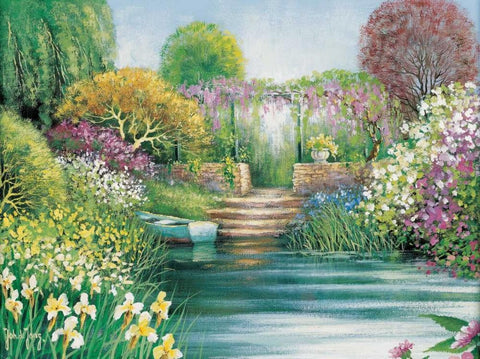 Memories of Giverny II Black Ornate Wood Framed Art Print with Double Matting by de Jong, Johan