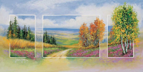 Spring triptychon White Modern Wood Framed Art Print with Double Matting by de Jong, Johan