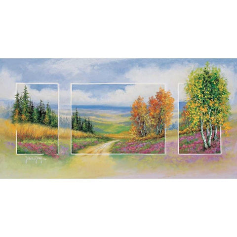 Spring triptychon Gold Ornate Wood Framed Art Print with Double Matting by de Jong, Johan