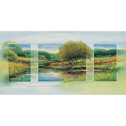 Summer triptychon Gold Ornate Wood Framed Art Print with Double Matting by de Jong, Johan