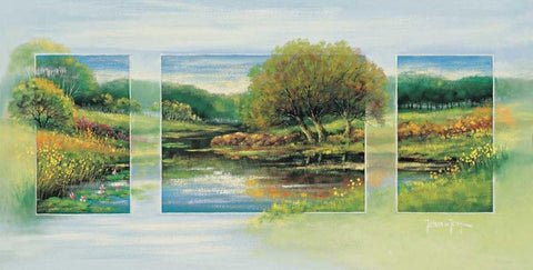 Summer triptychon White Modern Wood Framed Art Print with Double Matting by de Jong, Johan