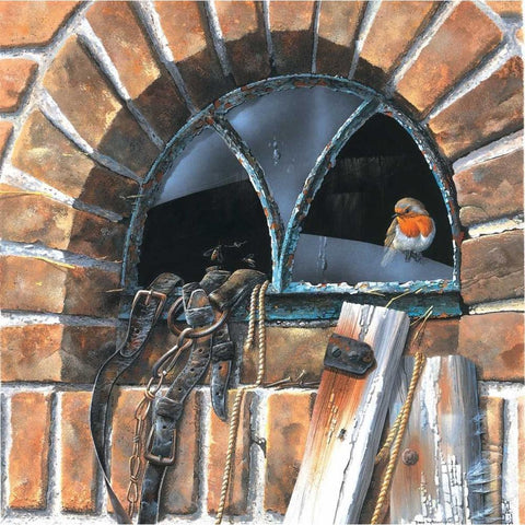 Bird in window Gold Ornate Wood Framed Art Print with Double Matting by Weenink, Jan