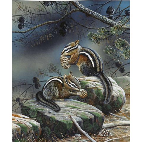 Squirrels Gold Ornate Wood Framed Art Print with Double Matting by Weenink, Jan