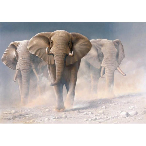 Running elephants I Gold Ornate Wood Framed Art Print with Double Matting by Weenink, Jan