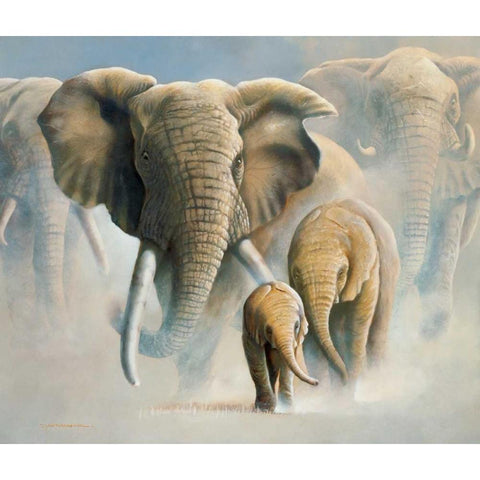 Running elephants II Gold Ornate Wood Framed Art Print with Double Matting by Weenink, Jan