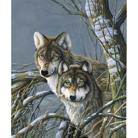 Two wolves Gold Ornate Wood Framed Art Print with Double Matting by Weenink, Jan