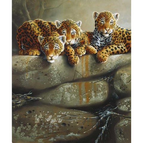 Three little tigers Gold Ornate Wood Framed Art Print with Double Matting by Weenink, Jan