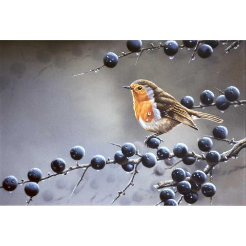 Bird sitting on vinetree Gold Ornate Wood Framed Art Print with Double Matting by Weenink, Jan