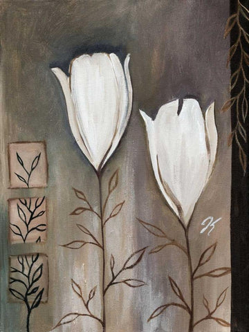 Tulip deco II White Modern Wood Framed Art Print with Double Matting by Peters, Kristel