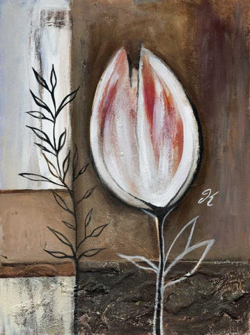 Tulip in brown IV White Modern Wood Framed Art Print with Double Matting by Peters, Kristel